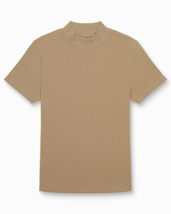 Maglietta da <span class=keywords><strong>Donna</strong></span> Premium a Collo Alto in Maglia a Coste, Colore Kaki, Logo Personalizzato, Vestibilità Slim, <span class=keywords><strong>Manica</strong></span> <span class=keywords><strong>Corta</strong></span>, Casual - Product Image 4