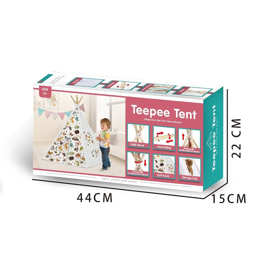 キャンプピラミッドテントモデル3D動物の世界をテーマにしたパターンを学ぶ床の子供たちとホットセールのテントティピ