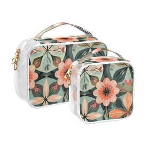 New Arrival Custom Watercolor Flower Transparent Clear PVC <b>Mini</b> Cosmetic Bag Makeup Organizer <b>Pouches</b> 2-pack Travel Toiletry Bag - Product Image 2