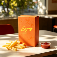 Contenants jetables en papier pour frites à emporter, boîtes d'emballage imprimées orange pour frites, pour café à emporter