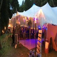 Gran oferta 2025, tiendas de campaña para exteriores de estilo libre, tiendas elásticas con revestimiento de PVC doble beduino para eventos, tela de alto peso de 700GSM