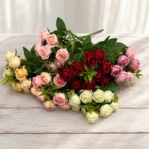 Ramo de Flores Artificiales de Fábrica, 10 Cabezas de Flores Pequeñas de Seda con Hoja de Eucalipto, Rosa Blanca, Decoración para el Hogar, Oficina, Boda - Product Image 2
