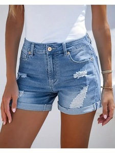 2026 Denim Shorts Women's High Waist Ripped Denim Shorts With <b>Folded</b> Hem - Product Image 3
