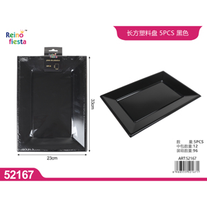 5 pièces de vaisselle jetable biodégradable en plastique noir rectangulaire pour restaurants et fêtes, commandes en gros - Product Image 1