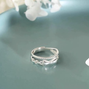 S925 Sterling <b>Silver</b> Double Layer Bow <b>Ring</b> For Women <b>Adjustable</b> Opening Exquisite Delicate Sweet Dessert Style Jewelry - Product Image 1