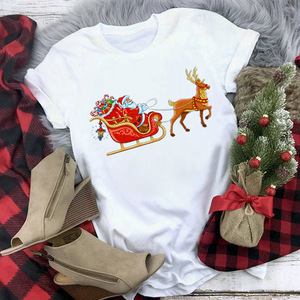 Maglietta in Cotone Stampata con Scritta 'Buon Natale' e Babbo Natale, Taglie Forti, Moda Estiva da <span class=keywords><strong>Donna</strong></span>, Streetwear Trendy - Product Image 6