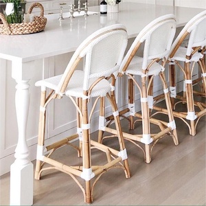 Nordic Luxury High Back Chair Vintage French Woven <strong>Dining</strong> Chair Rattan Kitchen Bar Chairs Bar <strong>Stools</strong> - Product Image 2