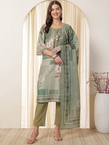 Kurta droite en pure soie à imprimé floral vert avec pantalon et produit en vrac Dupatta vêtements personnalisés pour femmes - Product Image 3