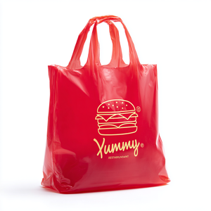 Sacs à provisions en plastique PE-BD réutilisables de haute qualité avec gousset de fond imprimé de logo personnalisé avec boucle souple - Product Image 1