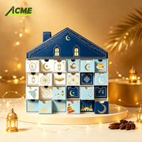 Boîte de calendrier du Ramadan en carton rigide de luxe, 24 petits tiroirs vides en forme de maison, emballage pour bonbons et cadeaux de l'Aïd al-Fitr