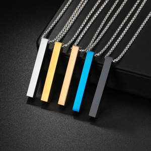 Collar de acero inoxidable OEM transfronterizo, con colgante de tendencia europea y americana, diseño simple, liso, cuadrado y cilíndrico. - Product Image 1