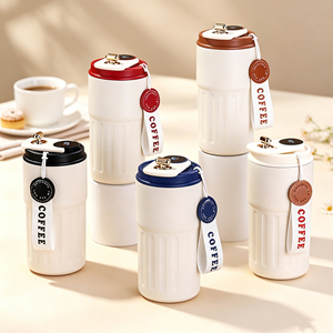 Gobelet isotherme intelligent 450 ml avec affichage de la température, en acier inoxydable, avec cordon en tissu, portable, pour les voyages - Product Image 1