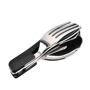 Nueva venta al por mayor <span class=keywords><strong>de</strong></span> <span class=keywords><strong>cubiertos</strong></span> para acampar 3 en 1, juego <span class=keywords><strong>de</strong></span> <span class=keywords><strong>cubiertos</strong></span> plegables portátiles, juego <span class=keywords><strong>de</strong></span> vajilla <span class=keywords><strong>de</strong></span> acero inoxidable, regalo, cuchara <span class=keywords><strong>de</strong></span> viaje, tenedor, cuchillo - Product Image 1