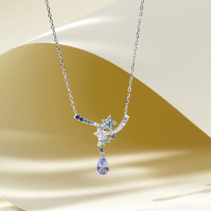 Bijoux Messi personnalisés MSN-1067, collier tendance en argent 925 avec pierre bleue ronde - Product Image 1