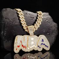 Collier Pendentif Lettre Iced Out pour Hommes et Femmes, en Alliage Émaillé avec Diamants, Chaîne Cubaine, Bijoux Hip-Hop Tendance pour Rappeurs, Vente en Gros