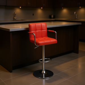 Tabouret de bar Db contemporain en similicuir rouge, base chromée réglable, design moderne pour événements, mobilier commercial - Product Image 2