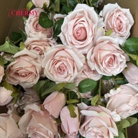 Rose artificielle rose clair à plusieurs têtes en tissu de soie, vente en gros d'usine DC314, pour décoration de mariage et de maison