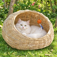 Lit pour animaux de compagnie en rotin PP lisse, nid pour animaux de compagnie, lit pour chat avec coussin, de haute qualité, tissé à la main, amovible, lavable, maison pour animaux de compagnie pour toutes les saisons