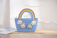 Sac de rangement multifonctionnel moderne en coton tressé écologique avec motif lapin de dessin animé et arc-en-ciel, idéal pour le salon, souvenir de mariage printanier pour fille