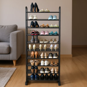 Scarpiera in Metallo a 10 Ripiani Nera Estensibile Autoportante Design Moderno Minimalista Arredamento per Soggiorno Uso Domestico - Product Image 2