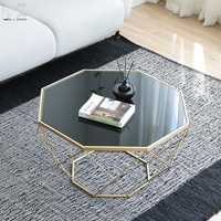 Table basse moderne pour salon, forme octogonale, plateau en marbre diamant, cadre en métal doré, filaire