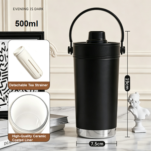 แก้วกาแฟแบบพกพาขนาด 500 มล. บุเซรามิก ขวดน้ำสแตนเลสเก็บความร้อน พร้อมหูจับ ป้องกันการรั่วซึม เหมาะสำหรับกิจกรรมกลางแจ้ง - Product Image 5