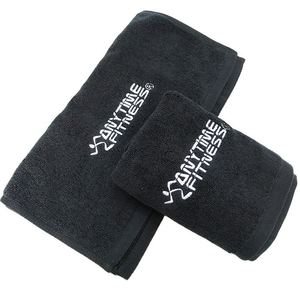 Serviette de sport/yoga personnalisée noire promotionnelle unie 150g avec logo 100% coton tissé - Product Image 1