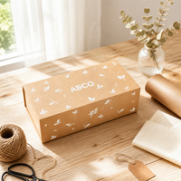 Boîte cadeau pliable en kraft avec logo personnalisé, motif feuille, carton rigide, emballage pliable, cosmétiques, vêtements, vente au détail, cadeau