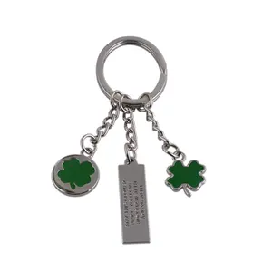 Tanaman beruntung gantungan kunci logam kerajinan empat daun semanggi gantungan kunci carabiner untuk gantungan kunci logam