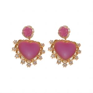 Los Mejores Pendientes Colgantes Vintage con Forma de Corazón Rosa y Flores, Chapados en Oro con Cristales de Estrás, para Regalo de Boda o Fiesta - Product Image 1