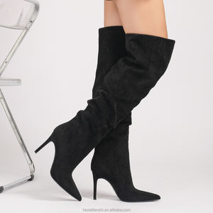 1001-9 Nieuwe Wintermode Designer Hakken Gerimpelde Laarzen Spitse Teen Overknee Dames Lange Laarzen met Fijne Hak - Product Image 6