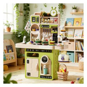 Kids <b>Kitchen</b> Toy Set Pretend Cooking Chef Station Sink Cabinet Oven Storage Learning Imagination Indoor Family <b>Play</b> Center - Product Image 3