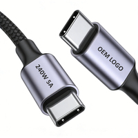 Câble de charge rapide USB-C Type C 240W 5A, câble Type C personnalisé en usine, 1m 2m 3m, nylon tressé de haute qualité, chargeur PD, câble USB C