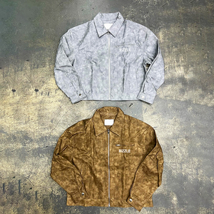 Faux Suede Jacket Set Custom Designer High Quality Unisex <b>Leather</b> Suede Jacket And Stacked <b>Pants</b> Two Piece Jogging Suit <b>Men</b> - Product Image 1