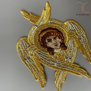 Toppe Ricamate Termoadesive in Stile Liturgico con Angelo Maschile in Oro, Argento e Lurex Marrone per Borse e <span class=keywords><strong>Vestiti</strong></span> - Product Image 4