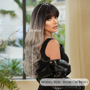 Perruque en soie synthétique longue et bouclée, dégradé argent-gris, style célébrité, pour commerce transfrontalier, effet tête entière - Product Image 2