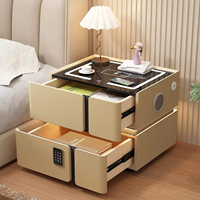 Table de chevet intelligente en cuir de luxe ModHomi, table de chevet moderne avec chargeur sans fil, serrure à code numérique et lumière LED à détecteur de mouvement