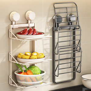 Étagère de <span class=keywords><strong>rangement</strong></span> alimentaire pliable à trois niveaux à ventouse murale pour <span class=keywords><strong>cuisine</strong></span>, support multifonctionnel pour assiettes - Product Image 2