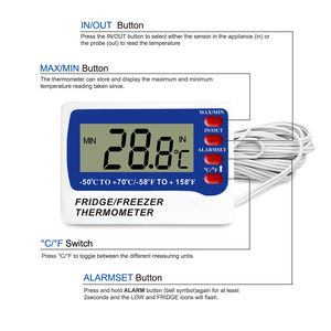 Tủ lạnh kỹ thuật số tủ đông tủ lạnh Nhiệt kế với <span class=keywords><strong>c</strong></span>ảnh báo nhiệt độ và <span class=keywords><strong>c</strong></span>ảm biến <span class=keywords><strong>C</strong></span>áp - Product Image 6