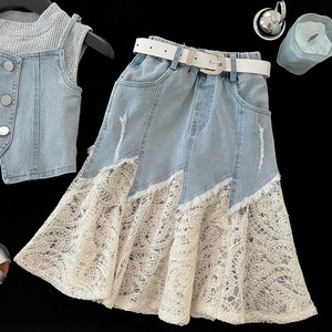 Nuovo Set Gonna in Denim Stile Coreano per Ragazze 2026, Completo Estivo alla Moda in Tre Pezzi - Product Image 5