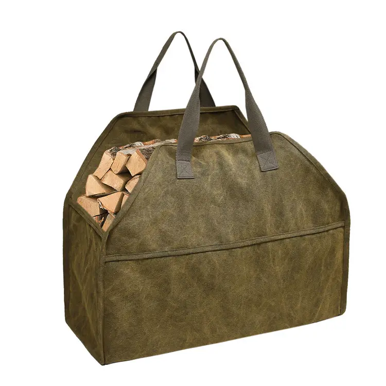 Sac de transport de bûches de bois, toile cirée, Durable, fourre-tout avec poignées en cuir pour brûleurs et fourneaux