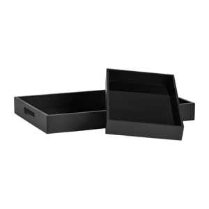 Vassoi decorativi con manici intagliati per tavolino da caffè o decorazione letto, design rettangolare classico nero - Product Image 4