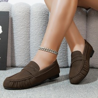 Mocassins Penny en daim pour femmes, style rétro européen, bout rond, boucle, confortables, toutes saisons, chaussures décontractées à enfiler
