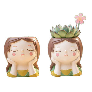 YS béton tête humaine fille visage Vase ciment Silicone planteur Pot moule bougeoir chandelier pot de fleurs faisant artisanat moule - Product Image 3
