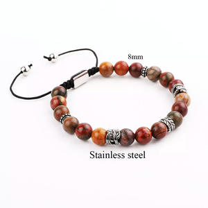 Neues Design Herren Armband Naturstein Edelstahl Blattfeder Charms Makramee Freundschaft armband Herren JBS11622 - Product Image 4