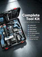 Kit combiné d'outils électriques sans fil 21V sans balais, 5 pièces, avec batterie au lithium, perceuse industrielle, clé à chocs, meuleuse, marteau - Vente en gros OEM ODM
