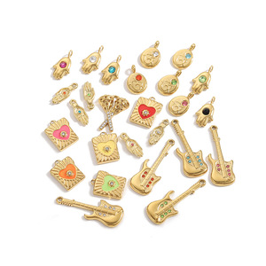 D621 Breloques vintage en forme de main, d'œil porte-bonheur et de cœur, thème <span class=keywords><strong>guitare</strong></span>, pour l'été et la plage, en acier inoxydable inaltérable, bijoux DIY en zircon - Product Image 3