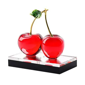 CR087 Wedding Gift K9 Crystal Fruit Models Design Car Souvenir Decoration Crystal Clear Apple and Cherry