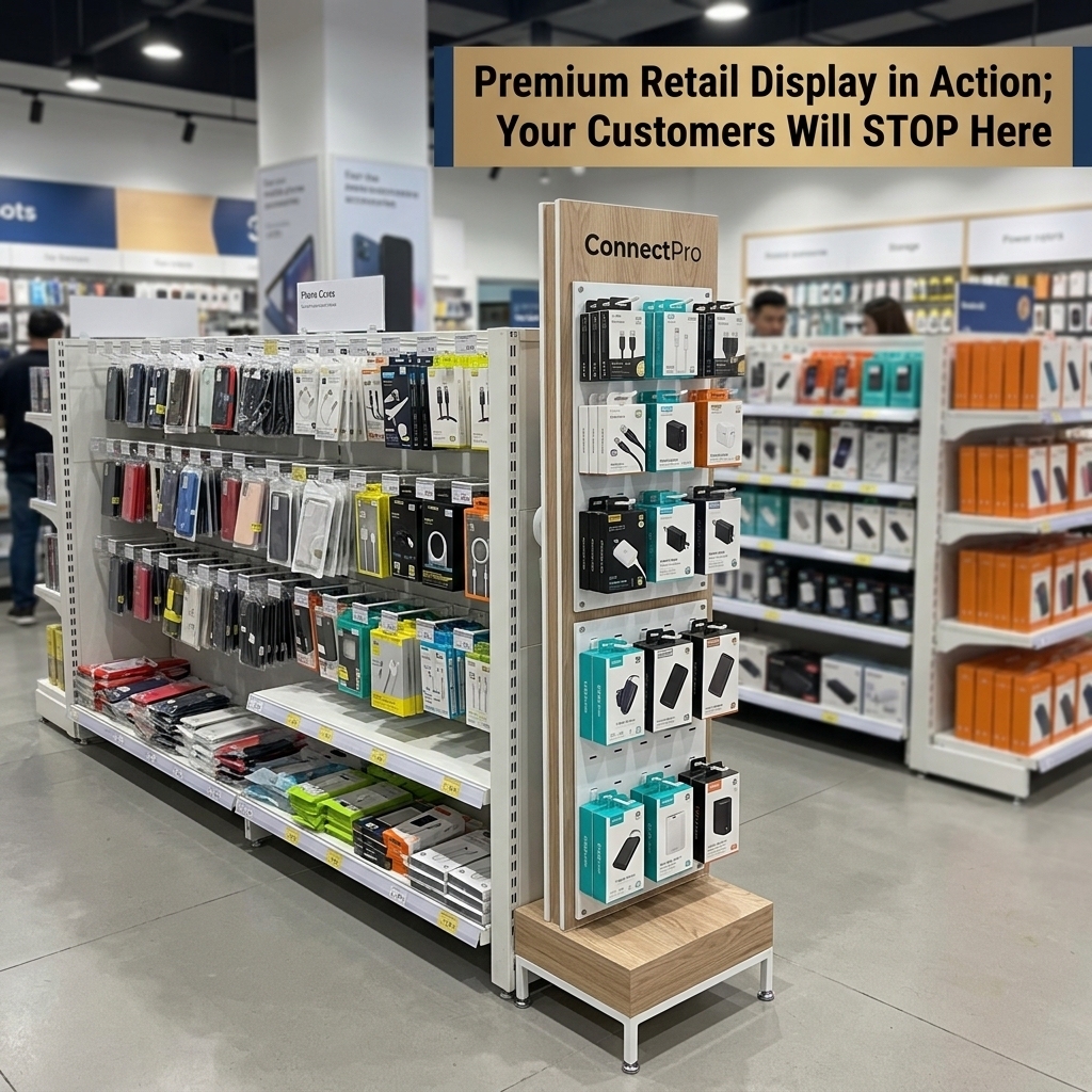 Wholesale Wood Rotating Phone Accessory Display Stand Floor 360 Spinning Pegboard Rack Mobile Cable Charger Earphone Tower Hooks — view 2