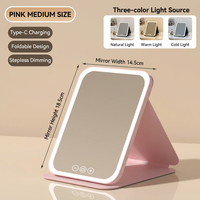 Miroir de Maquillage LED Portable Rechargeable 1x Grand Pliable de Bureau à Luminosité Réglable pour Dortoirs et Bureaux